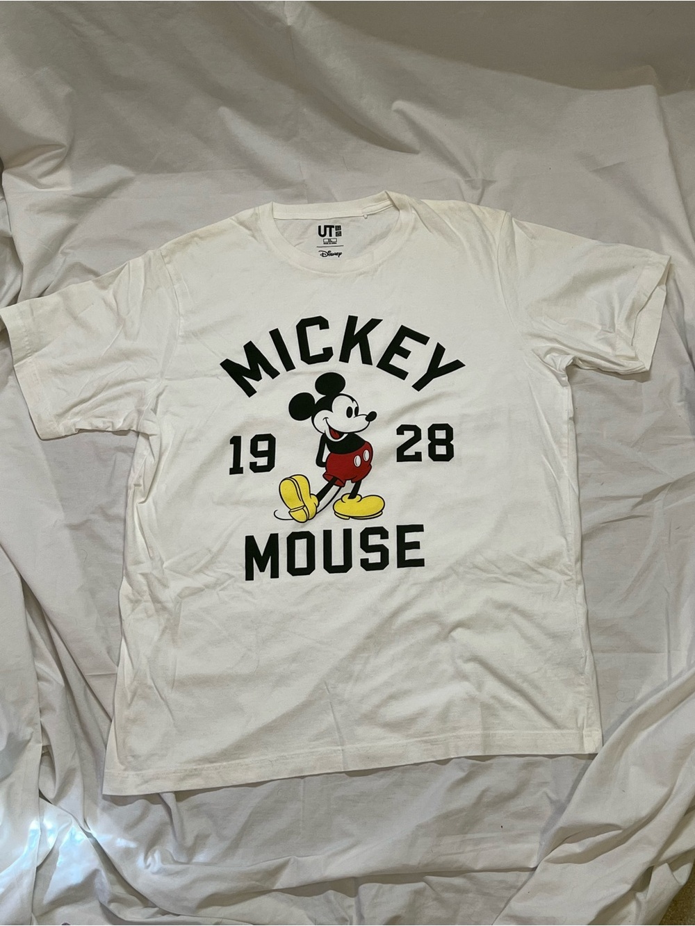 Disney White Graphic Tee with Black Logo Print Uniqlo size XL
